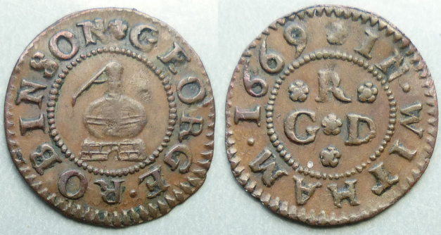 Witham, George Robinson 1669 farthing Witham, George Robinson 1669 farthing